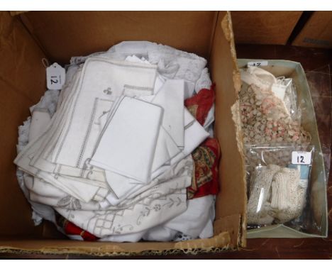 A QUANTITY OF LACE TRIMMINGS, A FRENCH BABY'S BLOUSE, two Edwardian cotton petticoats and a quantity of linen