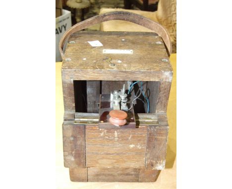 A Morse code key and light signalling device in wooden box, marked W H Stone & Co, Cardiff, a Kodak Retina 1A camera and othe