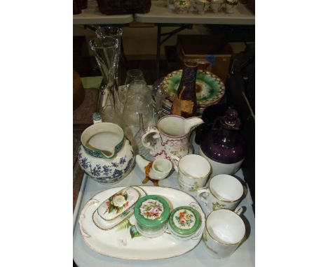 Three 19th century porcelain dressing table trinket boxes and other ceramics, glass and miscellanea.