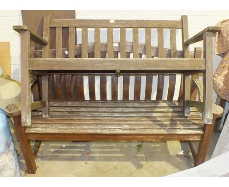 A teak garden bench, 159cm wide and a smaller bench, 128cm, (2).