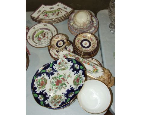 A set of four Copeland Spode for T Goode & Co curved salad dishes, a pair of painted ceramic charger plates and other ceramic