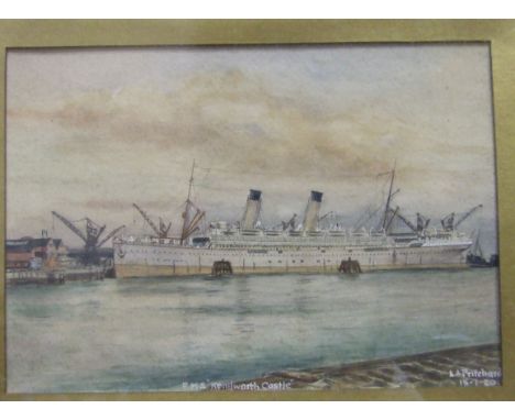 L A Pritchard, R M S Kenilworth Castle, a watercolour, signed, titled and dated 1920, also label verso, 17 x 24cm and a water