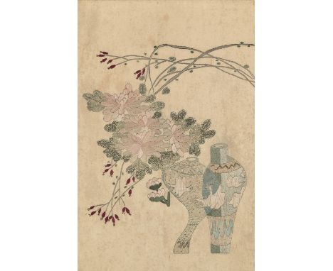 Seidenstickerei mit Floral- und AntiquitätendekorChina/Korea, Republik-Periode54,3 x 34 cm R.Aus einer alten deutschen Privat