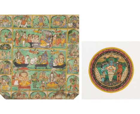 Zwei MiniaturmalereienIndien, 19. Jh.B. 14,7-38 cm, R.Quirlen des Milchozeans und eine Malerei mit verschiedenen Stazionen au