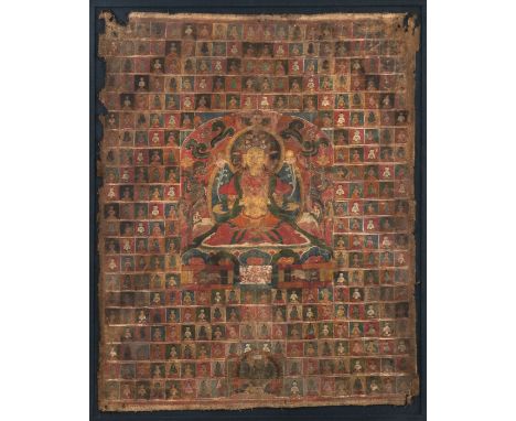 Die weibliche Bon-Gottheit Satrig ErsangNepal, Dolpo, 16. Jh.66,5 x 53,5 cm R.Tempera und Gold auf Baumwollgewebe. Satrig Ers