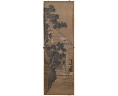 Im Stil von Jiao Bingzhen (aktiv ca. 1689-1726) - Elegante Damen beim Zeitvertreib im GartenChina, ca. 18. Jh.je 118 x 38,5 c