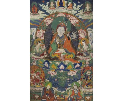 Thangka auf Holzgrund mit Darstellung des PadmasambhavaTibet53,2 x 34,1 cm R.Aus einer süddeutschen Privatsammlung, vor 2007 
