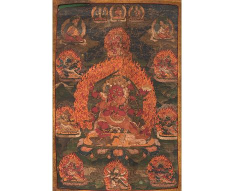 Chem chok - Die Neun Herukas aus der Nyingma-TraditionBhutan, 18. Jh.60 x 40 (118 x 66) cmDieses Meditationsbild zeigt wichti