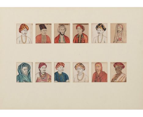 Zwölf feine Portraits in AquarellIndien, 19./ 20. JhJe ca. 8,5 x 7 cm R-.Darstellung der Offiziere von Myosore.Ehemals aus ei