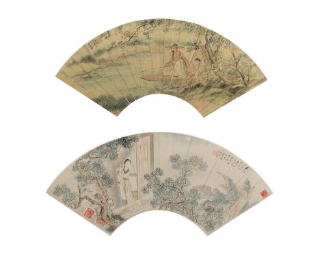 Pan Zhenyong (1852-1921)China, signiert und datiert, spätes 19. Jh.51,5 x 17,5/ 53 x 18,5  cm, R.Zwei Fächerbilder, Tusche un