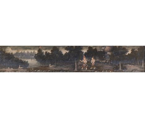 Große Malerei aus dem Vessantara JātakaThailand, spätes 19. Jh. bis erste Hälfte 20. Jh.39 x 208 cm (54,5 x 223 cm R.)Pigment