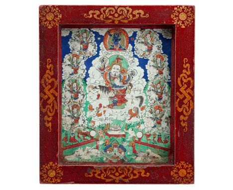 Die neun Dralha-Brüder - Gungarvaa / „Kangdzä“ - Opfergaben-ThangkaÄußere Mongolei, 19. Jh.17,5 x 14,5 cm R,.Die Lehren der D