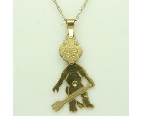 9ct gold articulated devil pendant and chain L: 42cm, 2.4g. UK P&amp;P Group 0 (£6+VAT for the first lot and £1+VAT for subse