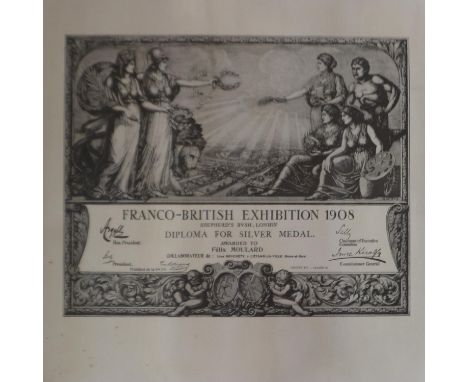 Silver medal diploma poster for 1908, framed British exposition, 55 x 47 cm. UK P&amp;P Group 2 (£20+VAT for the first lot an