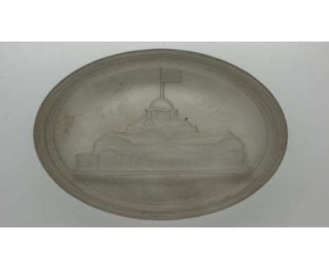 Oval glass paperweight for the Women's Pavilion Art 1876 exposition. UK P&amp;P Group 2 (£20+VAT for the first lot and £4+VAT