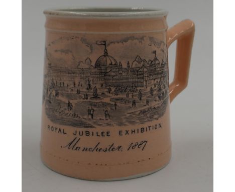 Ceramic mug for the Royal Jubilee Exhibition Manchester 1889. UK P&amp;P Group 2 (£20+VAT for the first lot and £4+VAT for su