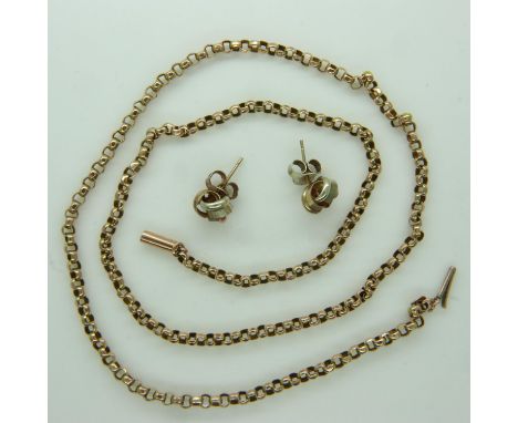 9ct gold belcher link neck chain and a pair of 9ct gold earrings, L: 46 cm, combined 6.0g. UK P&amp;P Group 1 (£16+VAT for th