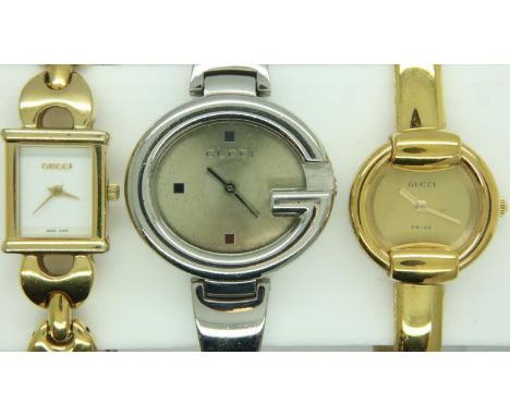 Three Gucci ladies bracelet watches. UK P&amp;P Group 1 (£16+VAT for the first lot and £2+VAT for subsequent lots) 