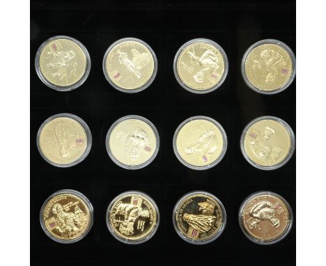 Great British military heroes collection of 24ct gold plated coins, (12), cased and certificates. UK P&amp;P Group 2 (£20+VAT