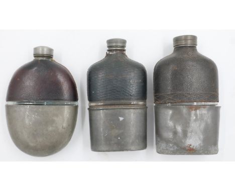 Three WWI hip flasks, 2 square base and one oval.. UK P&amp;P Group 1 (£16+VAT for the first lot and £2+VAT for subsequent lo