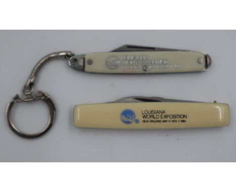 Two folding penknives for the 1964 Louisiana World Fair exposition. UK P&amp;P Group 1 (£16+VAT for the first lot and £2+VAT 