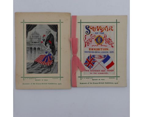 Two silk souvenir cards for the Franco British exhibition, Shepherds Bush 1908. UK P&amp;P Group 1 (£16+VAT for the first lot