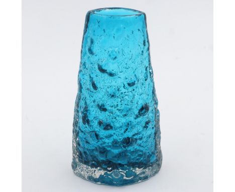 Geoffrey Baxter for Whitefriars, a textured Volcano vase in Peacock blue, H: 18 cm. UK P&amp;P Group 2 (£20+VAT for the first