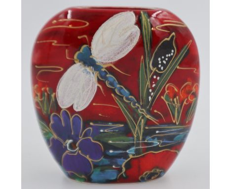 Anita Harris vase, Dragonfly, signed in gold, H: 13 cm, no chips or cracks. UK P&amp;P Group 1 (£16+VAT for the first lot and