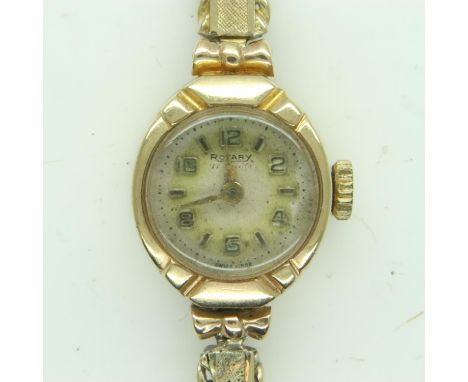 ROTARY: vintage ladies 9ct gold wristwatch, with 9ct gold bracelet, 14.1g. UK P&amp;P Group 1 (£16+VAT for the first lot and 