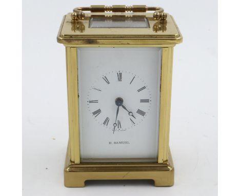 H Samuel brass cased carriage clock, not working at lotting, H: 12 cm. UK P&amp;P Group 2 (£20+VAT for the first lot and £4+V