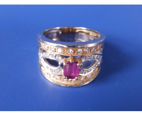 A ruby &amp; diamond set cocktail ring 