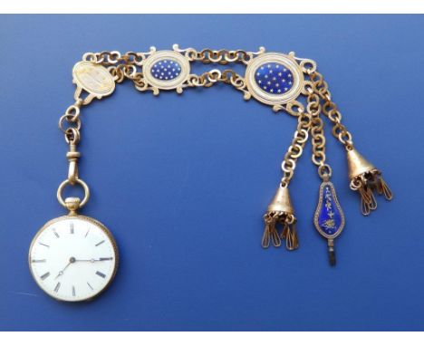A 19thC Patek Philippe lady's presentation 18ct gold pocket watch, having white enamel dial (slight damage), enamelled in roy