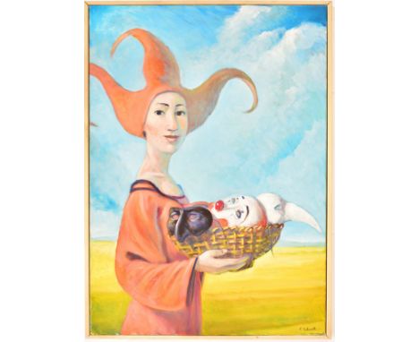 Claudio Giulianelli (Rome, b. 1956) La grande venditrice di maschere, 2021 Oil on Canvas Signed bottom right, inscribed to ve