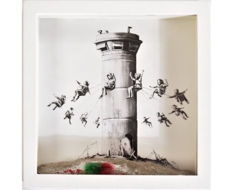 Banksy (British, b 1973) The Walled Off Hotel Box - Ikea edition - COA hotel receipt - Postcards Framed 25.5 x 25.5cm ( 9 1/4