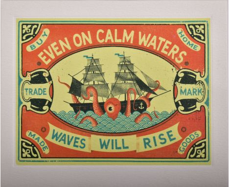 Tom Frost (British contemporary)  'Even on calm waters waves will rise' (21st century) Screen print on paper Unsigned Mounted