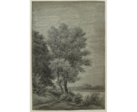 Kohlezeichnung, weiß gehöhtPeter Burnitz 1824 Frankfurt - 1886 Frankfurt "Flusslandschaft" verso bez. Peter Burnitz u. schwer