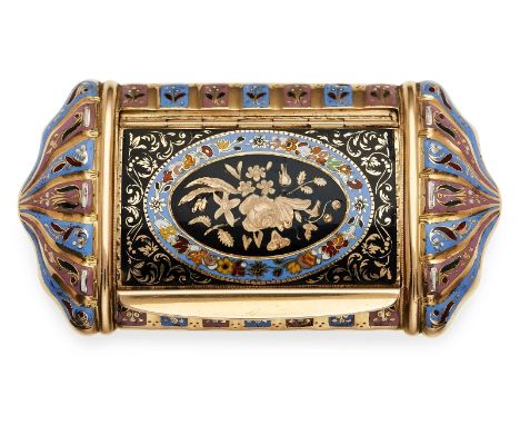 Golddose m. Emaille, Rom 1815-1870.18 kt GG, allseitig polychrom. emailliert m. floralem Rankendekor. Rechteckige Dose m. gew