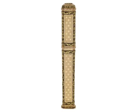 Minenbehälter, wohl Henri Clavel,Paris Ende 18. Jh. 18 kt GG/RG. Langer achteckiger Minenbehälter m. Deckel. Allseitig orname