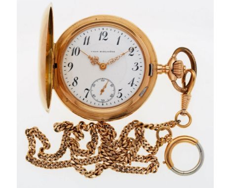 Taschenuhr Union Horlogère,Schweiz um 1900. 14 kt RG. Handaufzug. 2 Golddeckel u. 1 vergoldeter Metalldeckel. Gehäuse-Nr. 399