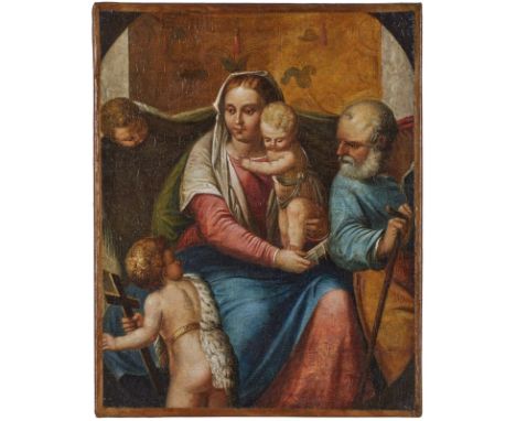 GemäldePolidoro da Lanciano, Umkreis des um 1510 Lanciano - 1565 Venedig "Hl. Familie mit dem Johannesknaben" um 1560 Öl/Lwd.