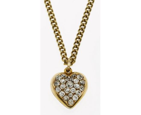 Kl. Herz-Medaillon m. Diamanten,St. Petersburg 1818-1864. 14 kt GG. Vorderseite besetzt m. 23 Altschliff- Diamanten v. zus. c