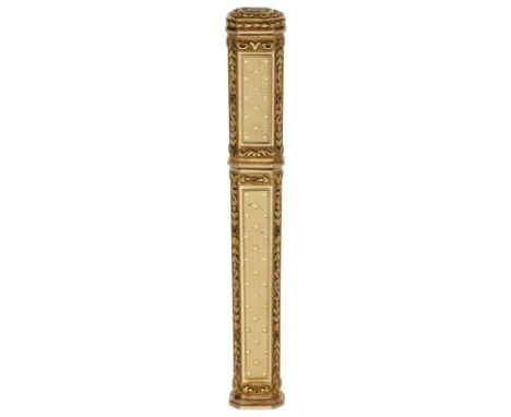 Minenbehälter, wohl Jean-FrancoisMancel u. Jean-Francois Kalandrin, Paris um 1789. 18 kt GG. Langer achteckiger Minenbehälter