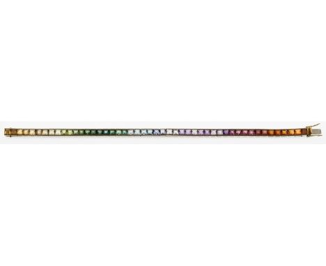 Regenbogen-Armband m. Edelsteinen,Juw. LOTOS, Eisingen 2. Hälfte 20. Jh. 18 kt GG, besetzt m. 48 Edelsteinen: Amethyste, Citr