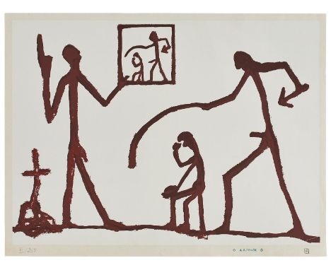 Lithografie in Braun A. R. Penck1939 Dresden - 2017 Zürich "o. T. (Gruppe)" um 1961 u. re. Stempel "o A.R. Penck o", u. re. i