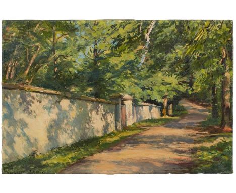 Gemälde Fritz Wucherer1873 Bael - 1948 Kronberg "Die Gartenmauer am Willemer Häuschen in der Abendsonne" 1943 u. li. sign. u.