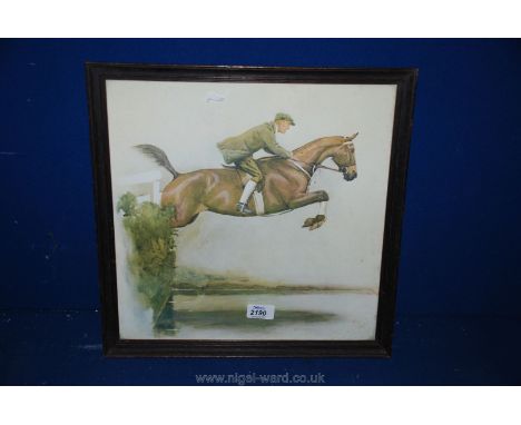 A Cecil Aldin Print (1870-193) depicting horse and rider, over a jump, probably a portrait