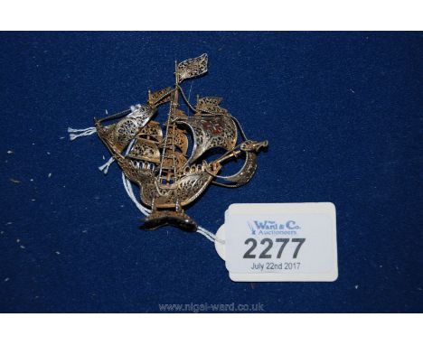 A Filigree Silver Gilt Model of a Spanish Galleon.