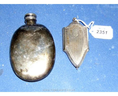 A silver plated Hip Flask/hand warmer and a pretty silver plated shield shaped Coin and stamp Case