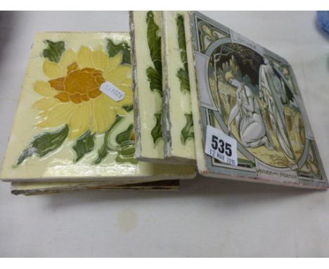 Minton Wall Tile ' Autumn, Lavinia and Palemon ' together Four Sunflower Design Tiles and Three Others