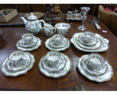 Coalport Indian Tree Tea Service comprising Tea Pot, Milk, Sugar, Six Tea Cups, Saucers and Tea Plates and Sandwich Plate